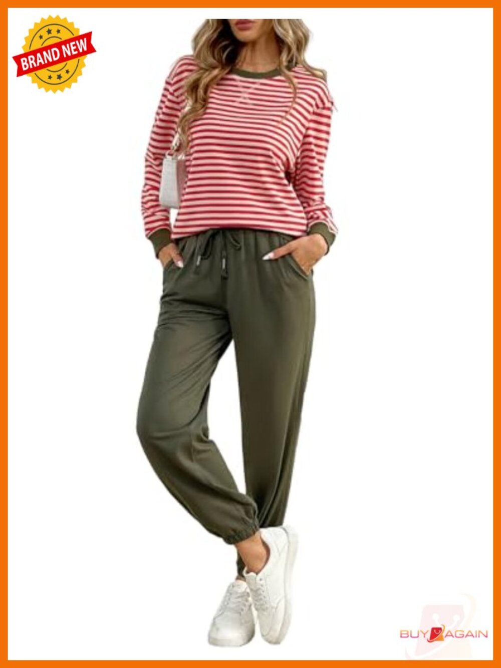 Cozy 2 Piece Lounge Set Striped Color Block Long Sleeve Top Jogger Pants